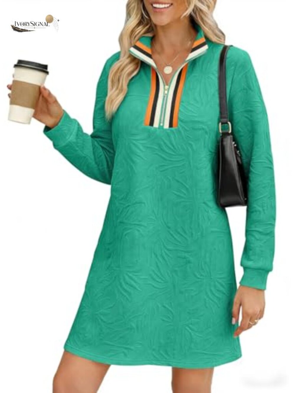Sweatshirt Mini Dress Half Zip Pullover Long Sleeve Casual
